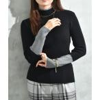 衿元袖口配色リブモックネックプル