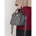 [2WAY]ビジュー付きツイード×フェイクレザーバッグ