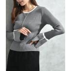 配色リブフレアースリーブパール釦