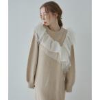 ショッピングバブ 【S・M・Lサイズ展開】アシンメトリーフリルニットワンピース