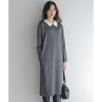 ショッピングレース レースライク襟付きニットワンピース