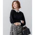 【洗える】エンブロイダリー フラワーレースコンビ ニット