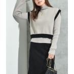 配色ポンチョ風ニットアンサンブル