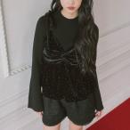 ラインストーンベロアビスチェ×フレアリブニットＳＥＴ