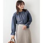 ショッピングダンガリー ダンガリーツイル ギャザーフリルブラウス