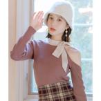 ワンショルリボンタイリブニット