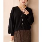 【洗える】ダブルパールニットカーデ