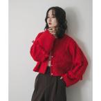 パッチワークケーブルニットカーデ