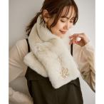 ブローチ付きフェイクファーティペット