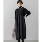 【洗える】ギャザーコンビ ニットワンピース