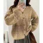 ゆったり着られる厚手のオーバーサイズ。長袖くすみグラデーションニットカーディガン レディース