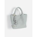 ミニポーチ付き編み込みスクエアミニトート(ivory/light blue)