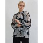 幾何柄プリントシフォンブラウス