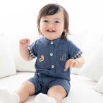 ショッピングダンガリー 森のどうぶつプリントワッペン付きダンガリー半袖カバーオール(70~80cm)