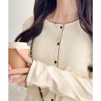 ショッピングカーデ 【mily bilet】ピコレースで甘さをひとさじ♪パターンメッシュヘンリーロングスリーブカーデ