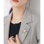 フェイクパールリボンブローチ