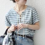 SHIPS any:〈洗濯機可能〉マリンボーダー レースアップ ショートスリーブ TEE