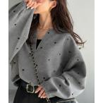 【Classical Evon】品よく映える。ドット刺繍袖ぽわんキーネックダンボールトップス（長袖）