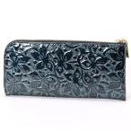 リベルテ　エナメル牛革　草花柄型押しスリム長財布