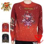 アウトレットセール!!エド・ハーディー ハートスカル刺繍 グラデーション 長袖Tシャツ ロンTee メンズ 新作2024-2025年モデル Ed Hardy edh-2402