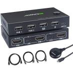 HDMI KVM切替器、PC切替器2入力1出力4K@30Hz、2つUSB2.0ハブ備えたUSB切替器セレクター、ワイヤレスキーボード、マウスサポート