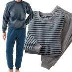 裏起毛ボーダーパジャマ ウエスト総ゴム ふんわり暖か ホームウェア 部屋着 秋冬春 メンズ