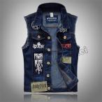 メンズノースリーブデニムジャケットベストroseショート丈ストリートアウタ...