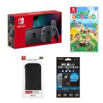 ニンテンドースイッチ本体グレー＋あつまれどうぶつの森＋液晶画面保護無気泡ブルーライトカット＋スリムハードポーチブラック（ネコポス便不可）