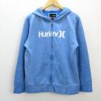 a■ハーレー/HURLEY  ロゴプリント ジップアップスウェットパーカー【L】青/MENS/3【中古】