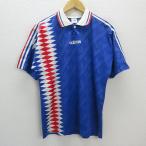 y#90'S б/у одежда # Adidas /ADIDAS короткий рукав игра рубашка / футбол одежда # синий [ мужской M]MENS/131[ б/у ]