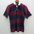 y#OZ производства # canterbury /CANTERBURY короткий рукав Rugger рубашка / Polo # темно-красный / темно-синий [ мужской S ]MENS регби /21[ б/у ]