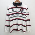 k# canterbury /CANTERBURY окантовка рисунок длинный рукав Rugger рубашка / толстый надежно считая . ткань [M] белый /MENS#52[ б/у ]