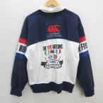 y#90*S редкий # canterbury /CANTERBURY THE FIVE NATIONS длинный рукав Rugger рубашка / джерси # белый / темно-синий [ L ] регби /MENS/77[ б/у ]