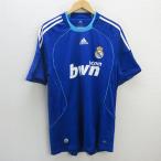 y#adidas производства #2008 год Real mado Lead /a way короткий рукав форма / копия # синий [ мужской L]MENS подлинный /9[ б/у ]