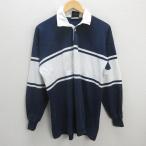 G# canterbury /CANTERBURY Rugger рубашка / длинный рукав [L] темно-синий белый /men's/31[ б/у ]#