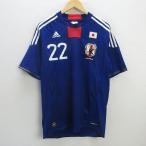 Q#adidas производства футбол Япония представитель копия форма # синий [ мужской XO]MENS средний .. 2 22 номер /43[ б/у ]