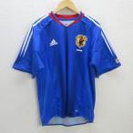 Q#adidas производства футбол Япония представитель копия форма # синий [ мужской L]MENS сделано в Японии /3[ б/у ]