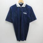 H#90s# Diadora /DIADORA общий рисунок короткий рукав игра рубашка Vintage [L] темно-синий /MENS#133[ б/у ]