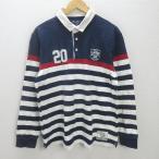 g# Eddie Bauer /EDDIEBAUER Rugger рубашка / окантовка рисунок [L] темно-синий /men's/64[ б/у ]#