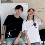 【特価】ペア カップルTシャツ ペアルックカップル 半袖 ス ハート柄 カップルペア ペアルック メンズ レディース 春夏 海外旅行