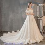 ショッピングウェディング ウェディングドレス ウェディングドレス白 パーティードレス パフスリーブ 花嫁ロングドレス 簡約 結婚式露背 二次会 レース お呼ばれ 挙式