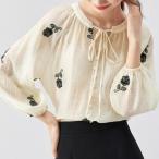 ショッピングクールネック ブラウス シャツ レディース インナー付き クールネック 花柄 シフォン 長袖 通気性 通勤 通学 ファッション 夏 カジュアル シンプル