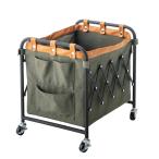 フォールディングバスケットワゴン スチール×コットン×ポリエステル 幅36.5×奥行43.5×高さ42cm  収納 ワゴン 折りたたみ