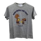 ハワイ限定 日焼けスヌーピー Tシャツ HOW SHALL WE EAT ユニセックス 男女兼用 半袖 グレー モニホノルル M L