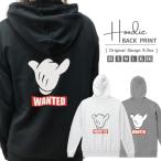 パーカー メンズ レディース スウェット プルオーバー バックプリント キャラクター WANTED ボックスロゴ Mickey handsノーブランド NO COMMENT PARIS