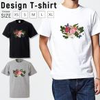 Tシャツ メンズ 半袖 ブランド ユニセックス 刺繍風プリント フラワー 花柄 小鳥  トレンド かわいい おしゃれ クルーネック プリントTシャツ