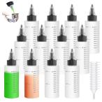 Tplook 12個セット 60ml 半透明 目盛り付き プラモデル 塗料 小分けボトル スポイトボトル、漏斗6個付き、塗料液体容器希釈/実験/DIY