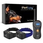 PetSpy P620B振動を伴う2匹の犬用の犬の訓練用ショック首輪、電気ショック、ビープ音。 2つのEカラー、10-120ポンドの完全防水リモートト