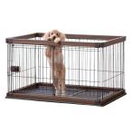 ショッピングf-05d アイリスオーヤマ 犬 サークル ウッディサークル ロータイプ ウォールナット 小型犬用 幅97.5×奥行66.5×高さ55.5cm PWSR-9