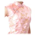 チャイナドレス・ノースリーブミニ・薔薇（ピンク）【Lサイズ】華やかでかわいい薔薇柄。友達どうしでチャイナカラオケ。盛り上がるこ..